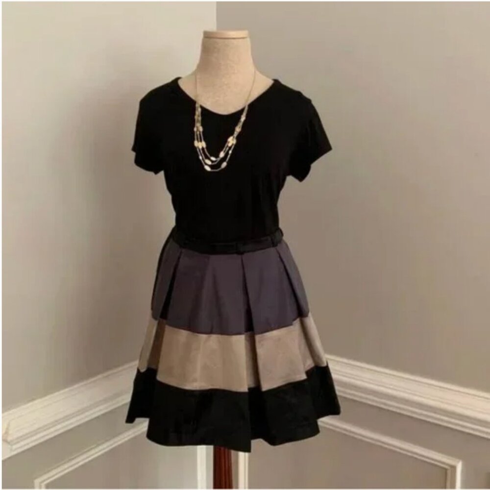 E1 London Women's Lucinda Black, Gray, Tan Color Blocked Skirt Size 8